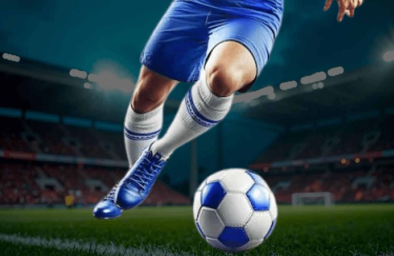 Football player training with ball